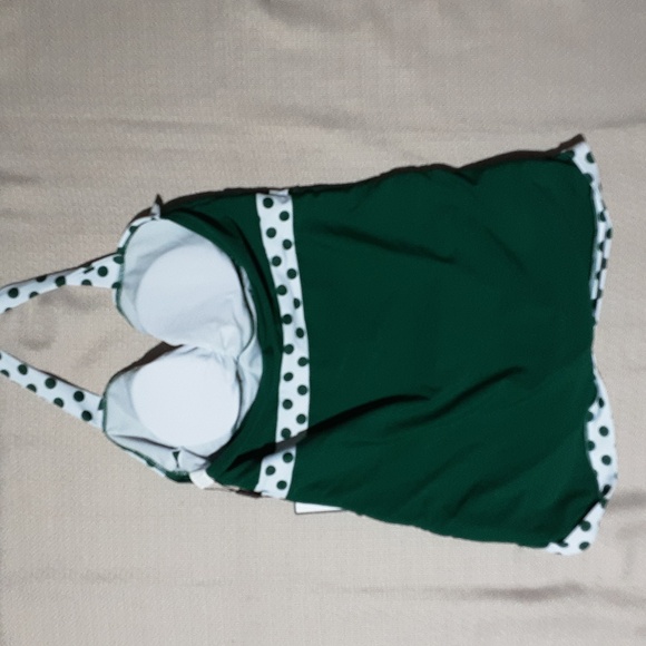 RETRO STAGE Elegant Green Polka Dot One-Piece Swimsuit Size XL. - Picture 3 of 8